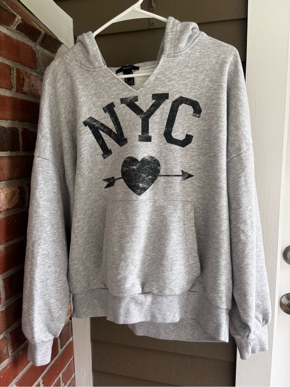 Forever 21 Light Gray NYC Graphic Hooded Sweatshirt
